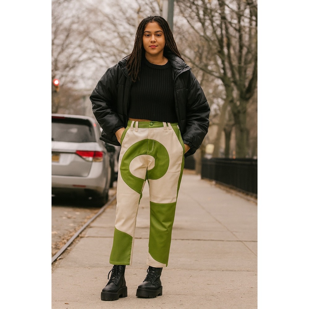 Emmiol PU Faux Leather Pants Green Swirl Womens Size XL High Rise NWT Vegan